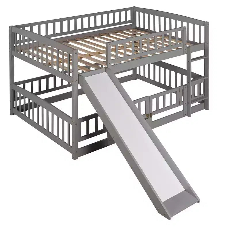 Letto a castello in legno con scivolo, naturale, 2 persone