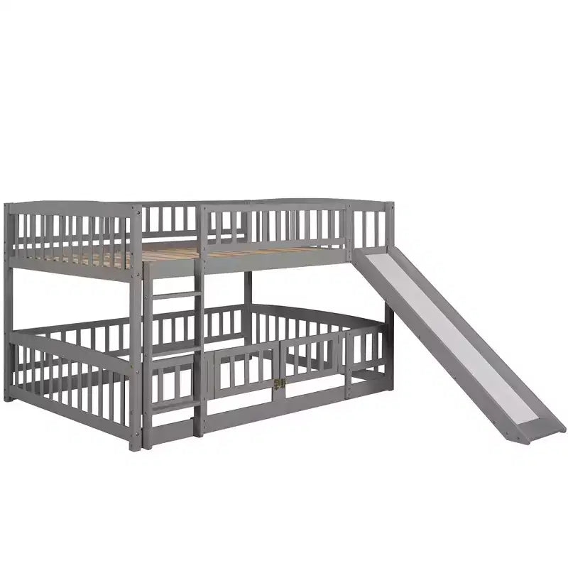 Letto a castello in legno con scivolo, naturale, 2 persone