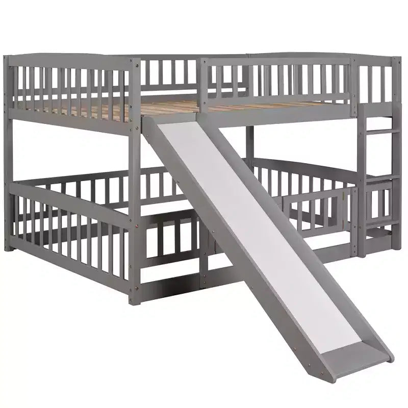 Letto a castello in legno con scivolo, naturale, 2 persone
