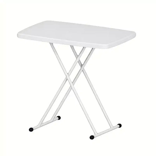 Adjustable Height Folding Table, Metal Frames, Rectangular Snack Laptop Table for Dorm Bedroom Living Room Camping, White
