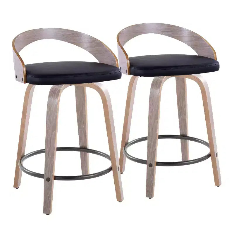 LumiSource Set of 2 24" Grotto Swivel Counter Height Barstools Gray/Black