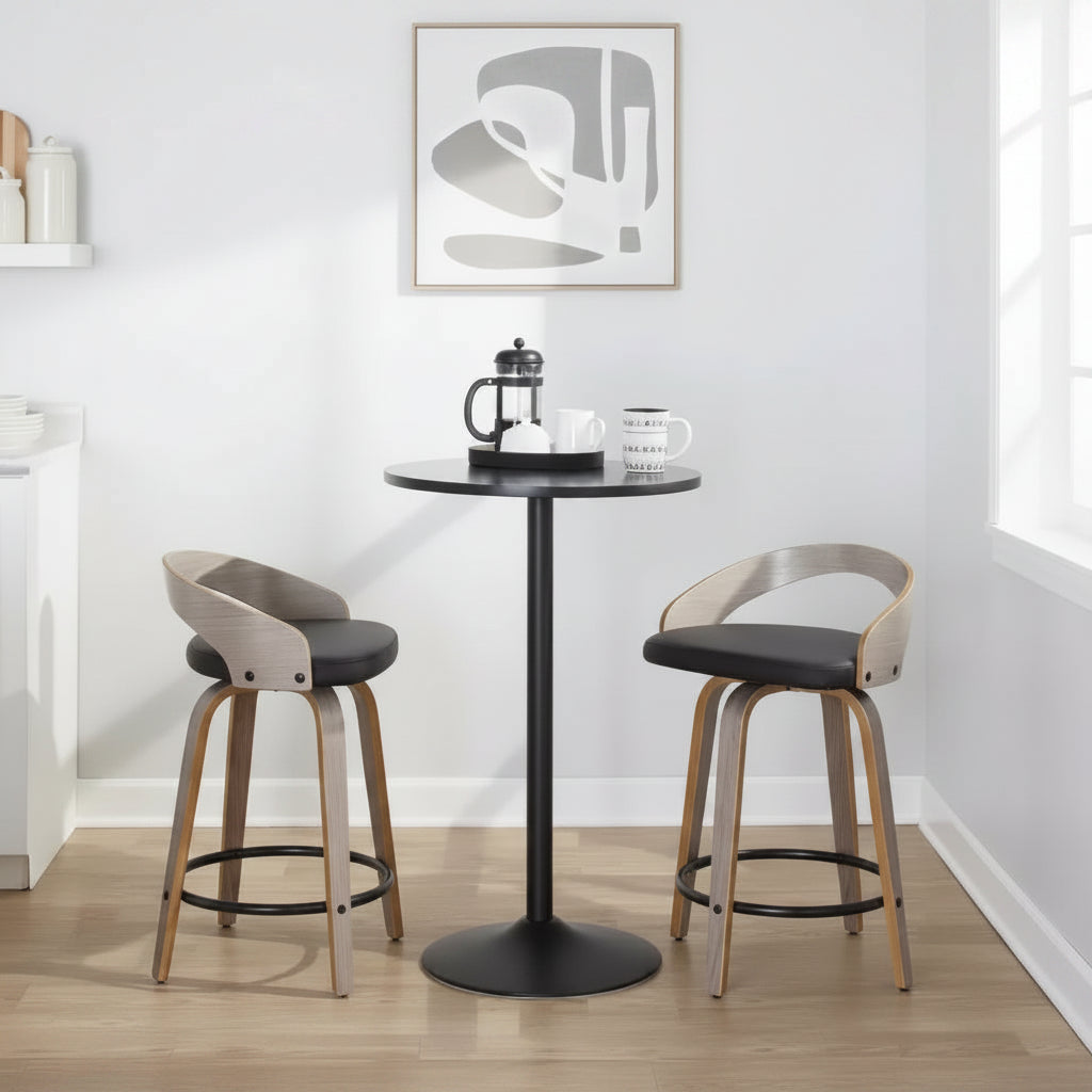 Sgabello da bancone girevole in similpelle grigio/nero, set da 2