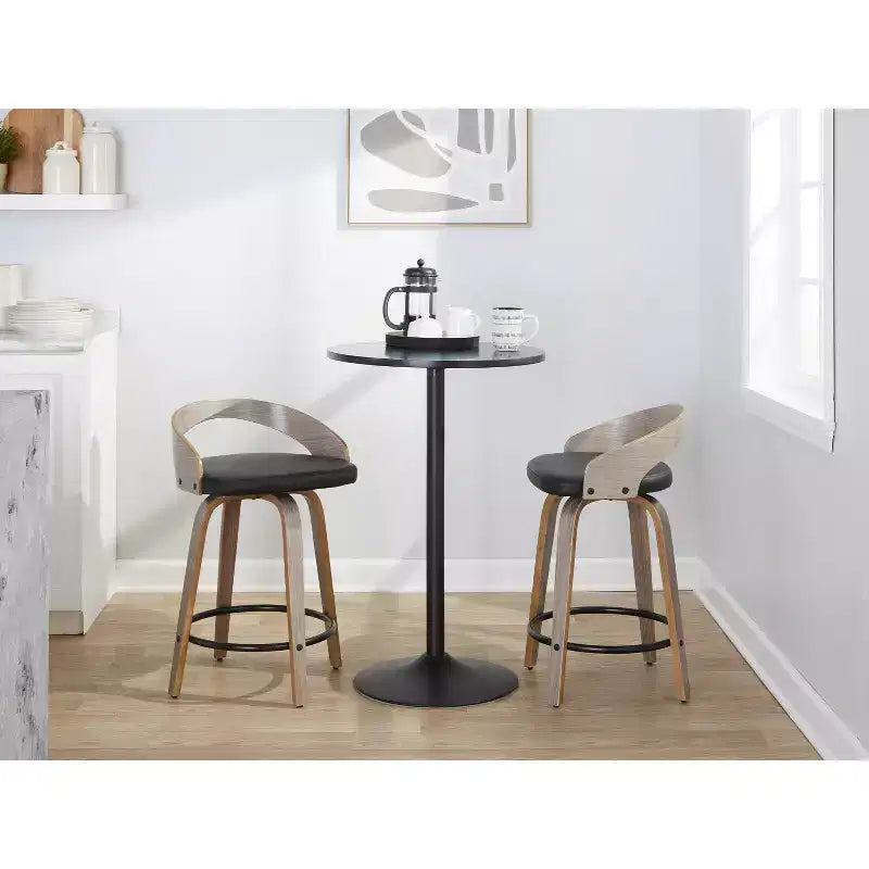 Sgabello da bancone girevole in similpelle grigio/nero, set da 2