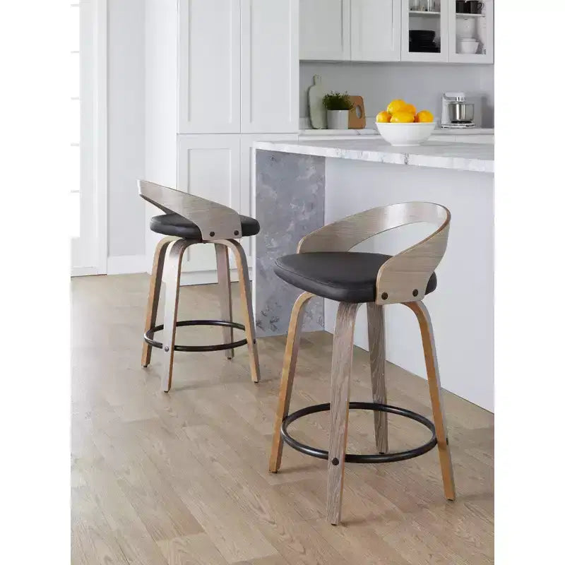 Sgabello da bancone girevole in similpelle grigio/nero, set da 2