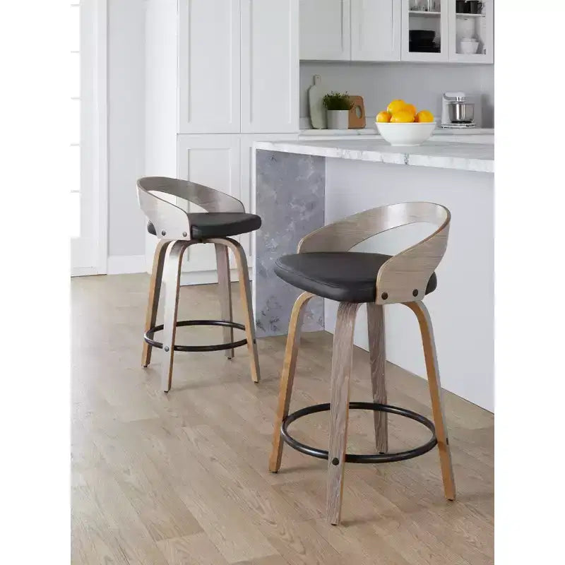 Sgabello da bancone girevole in similpelle grigio/nero, set da 2