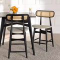Sgabelli da bancone Mid-Century in rattan crema/nero/marrone chiaro, set da 2
