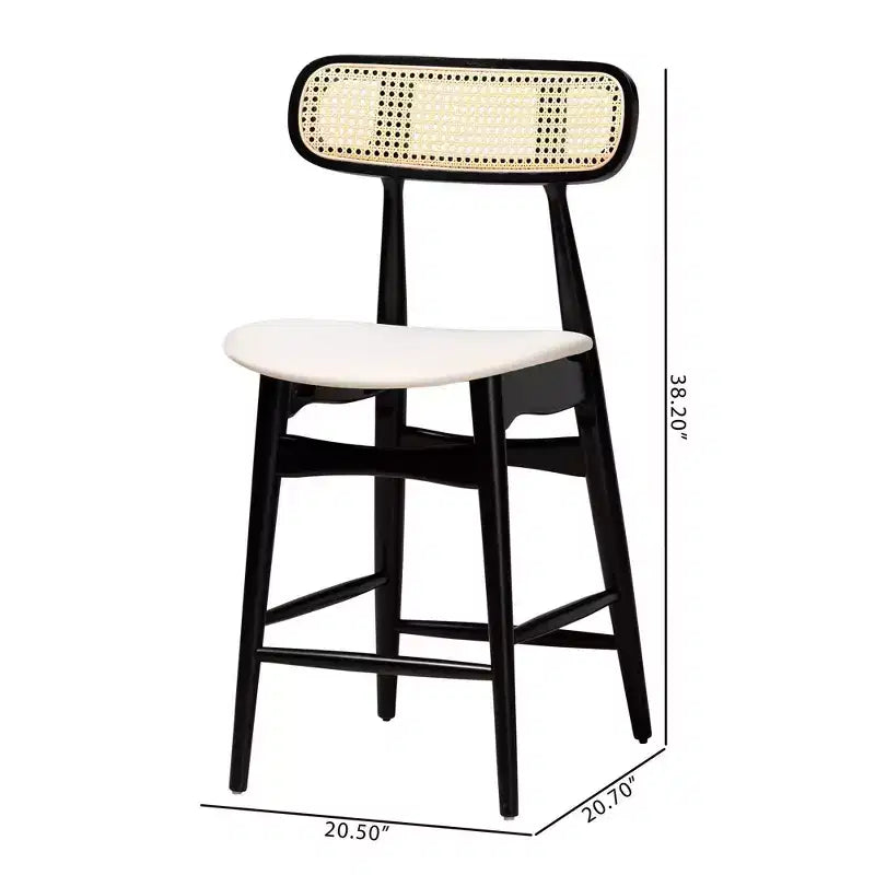 Sgabelli da bancone Mid-Century in rattan crema/nero/marrone chiaro, set da 2