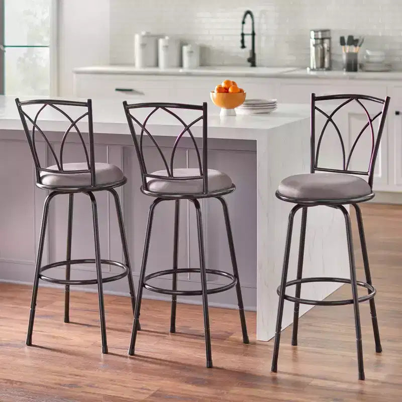 Sgabello da bar girevole grigio in microfibra, altezza regolabile, set da 3