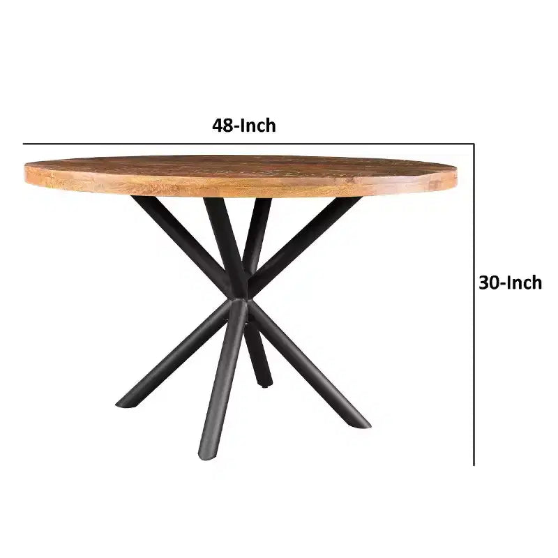 Tavolo da pranzo rotondo marrone/nero, base a croce, 4 posti a sedere