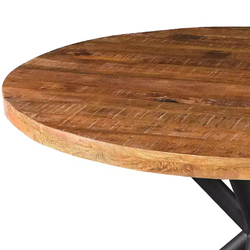 Tavolo da pranzo rotondo marrone/nero, base a croce, 4 posti a sedere