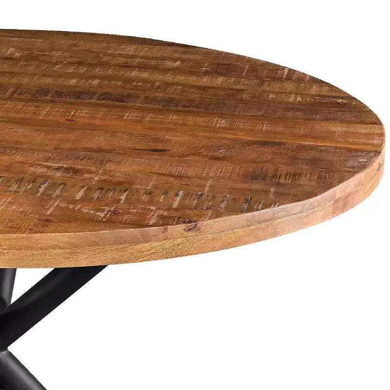 Tavolo da pranzo rotondo marrone/nero, base a croce, 4 posti a sedere
