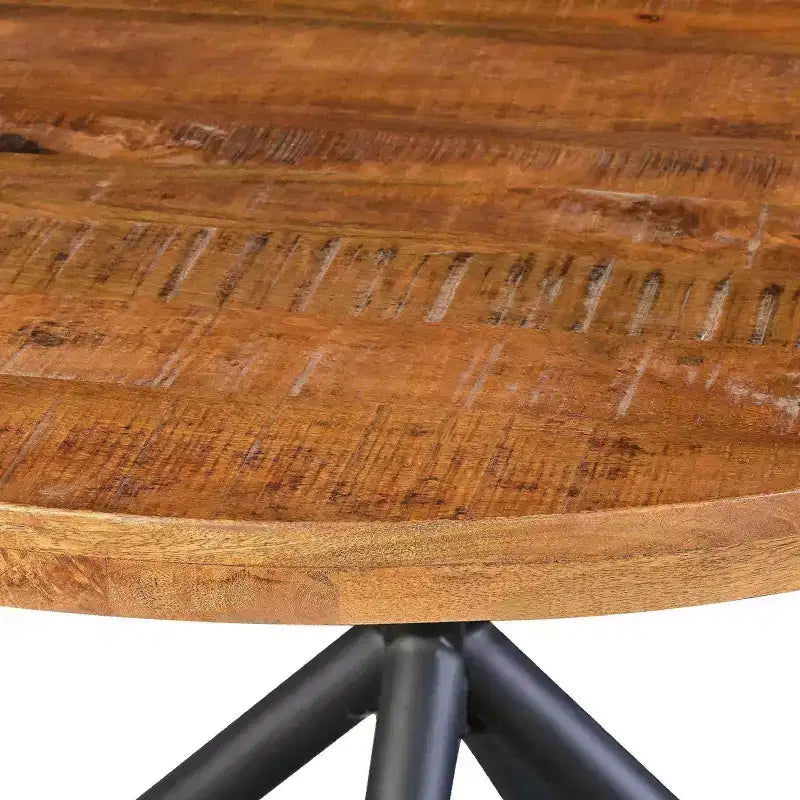 Tavolo da pranzo rotondo marrone/nero, base a croce, 4 posti a sedere