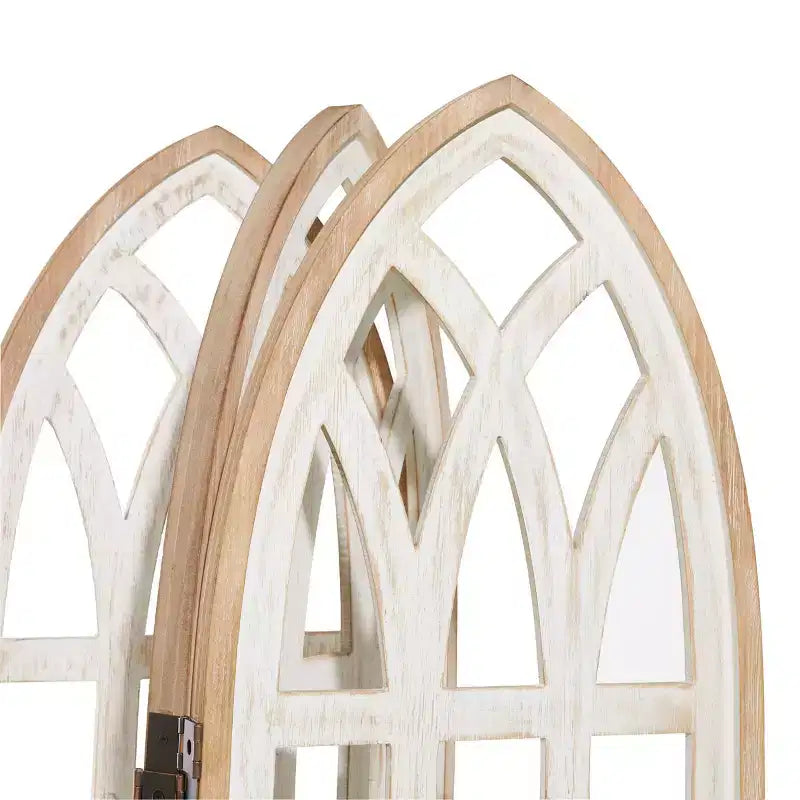 Paravento divisorio in legno bianco a 3 pannelli, stile rustico