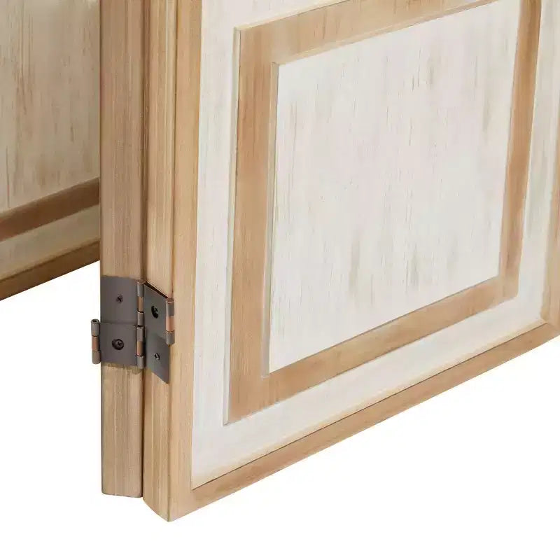 Paravento divisorio in legno bianco a 3 pannelli, stile rustico