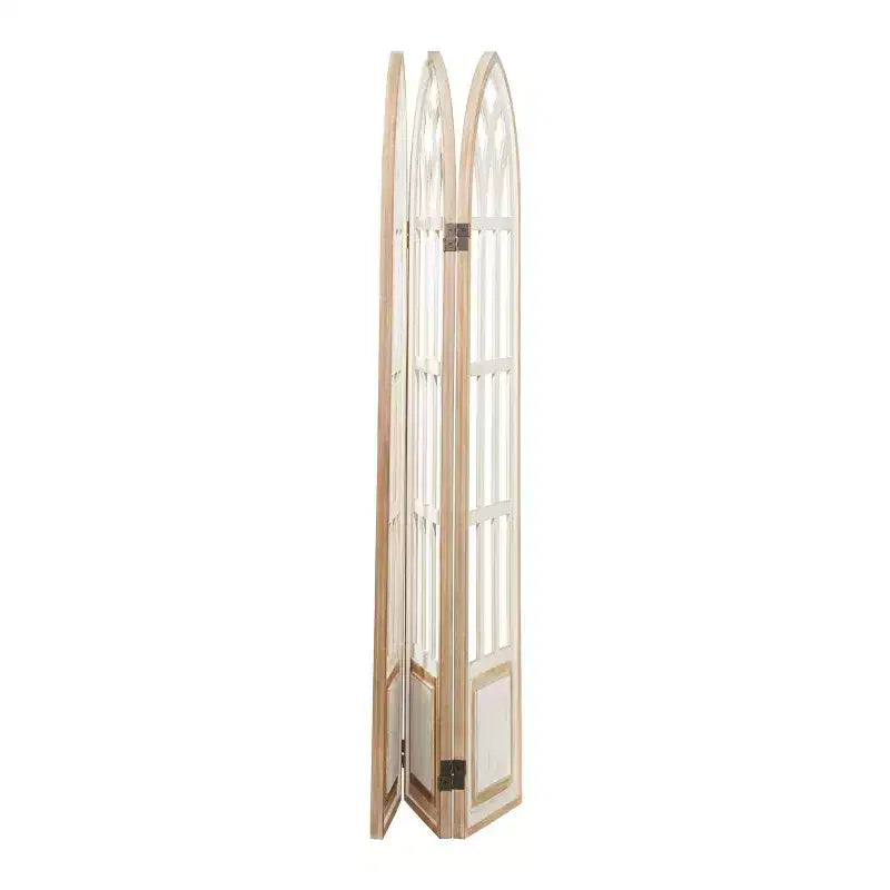 Paravento divisorio in legno bianco a 3 pannelli, stile rustico
