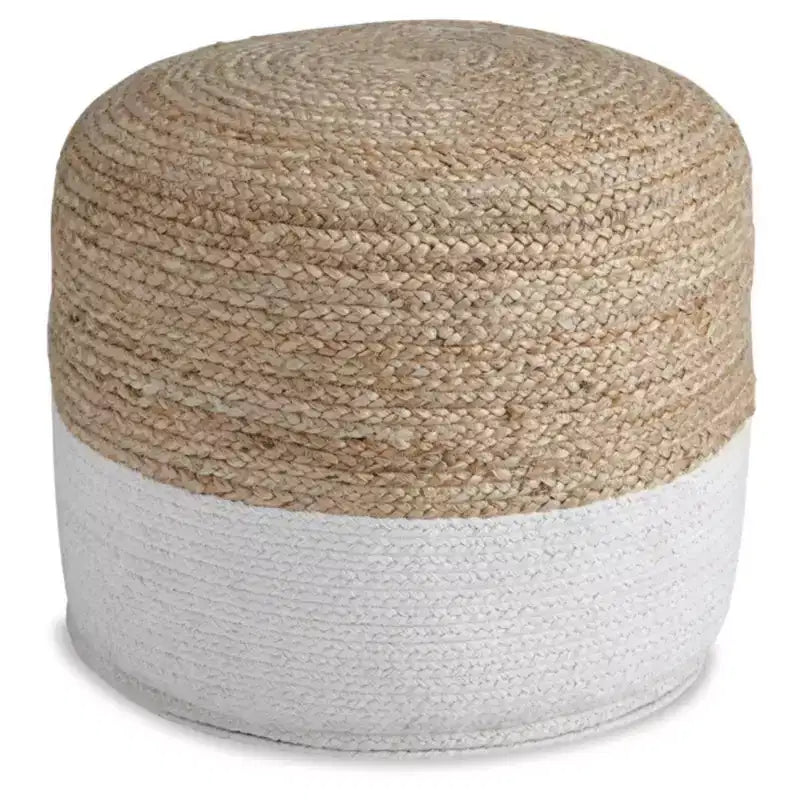 Pouf rotondo intrecciato naturale/bianco, singolo