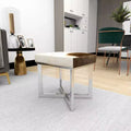 Sgabello quadrato in pelle bovina grigio argento, base a X, 1 posto