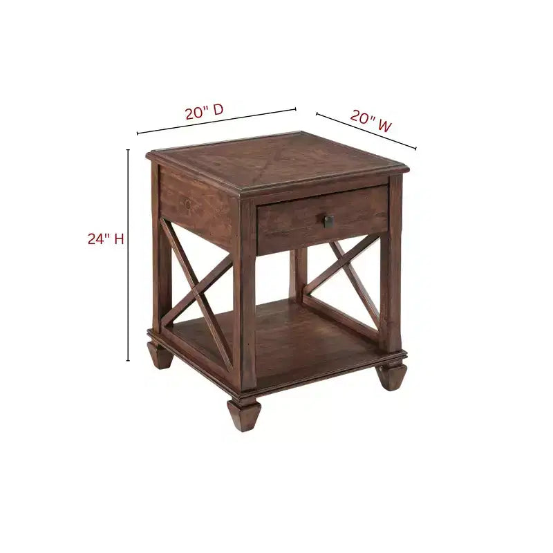 Tavolino quadrato in legno marrone con cassetto, 1 pezzo