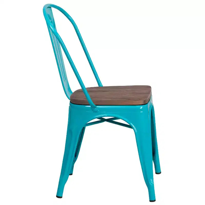 Sedia da pranzo impilabile in metallo e legno Rame / Blu-verde cristallo / Verde menta / Viola, 1 posto