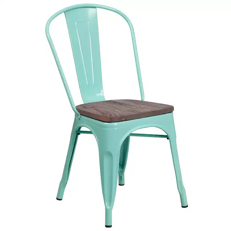 Sedia da pranzo impilabile in metallo e legno Rame / Blu-verde cristallo / Verde menta / Viola, 1 posto