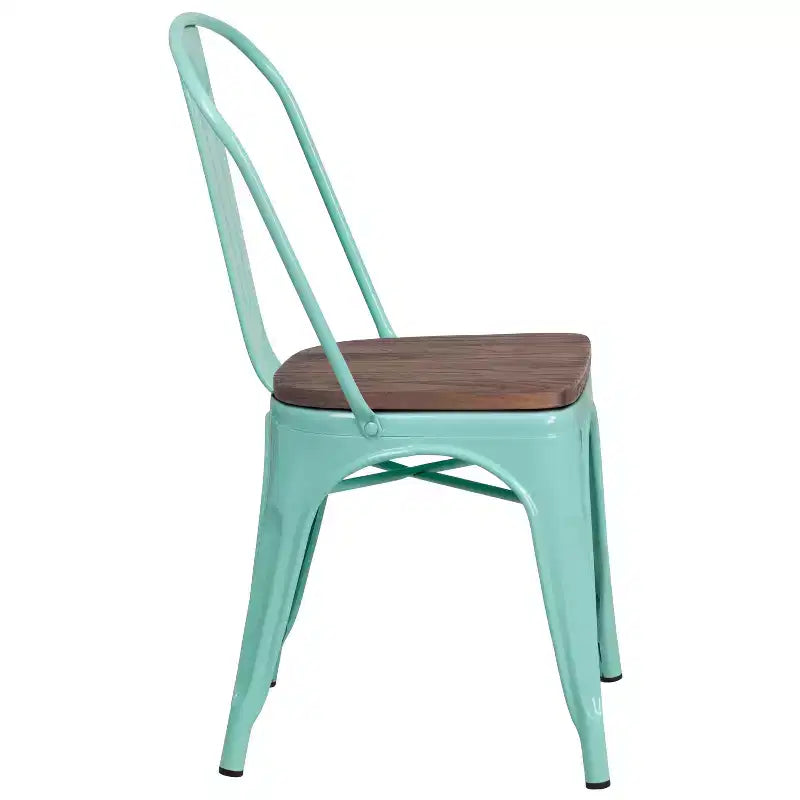Sedia da pranzo impilabile in metallo e legno Rame / Blu-verde cristallo / Verde menta / Viola, 1 posto