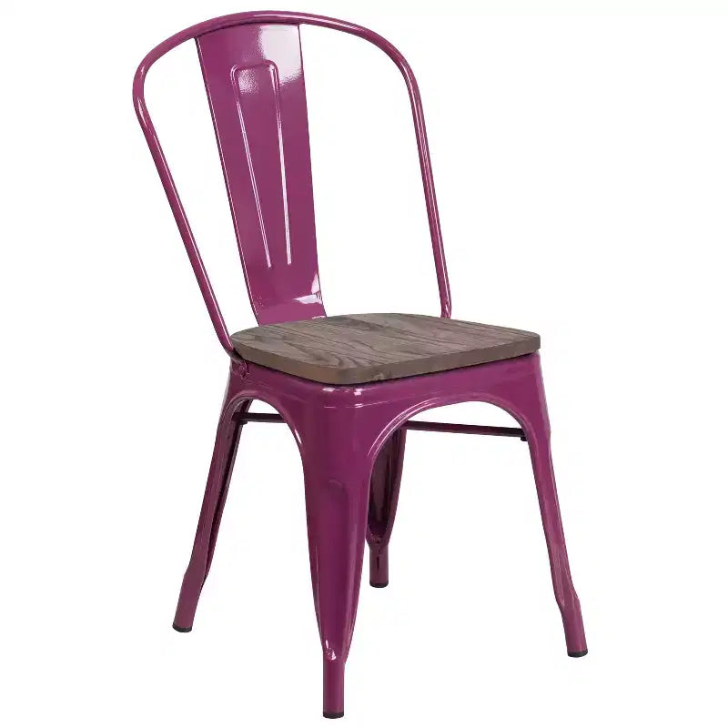 Sedia da pranzo impilabile in metallo e legno Rame / Blu-verde cristallo / Verde menta / Viola, 1 posto