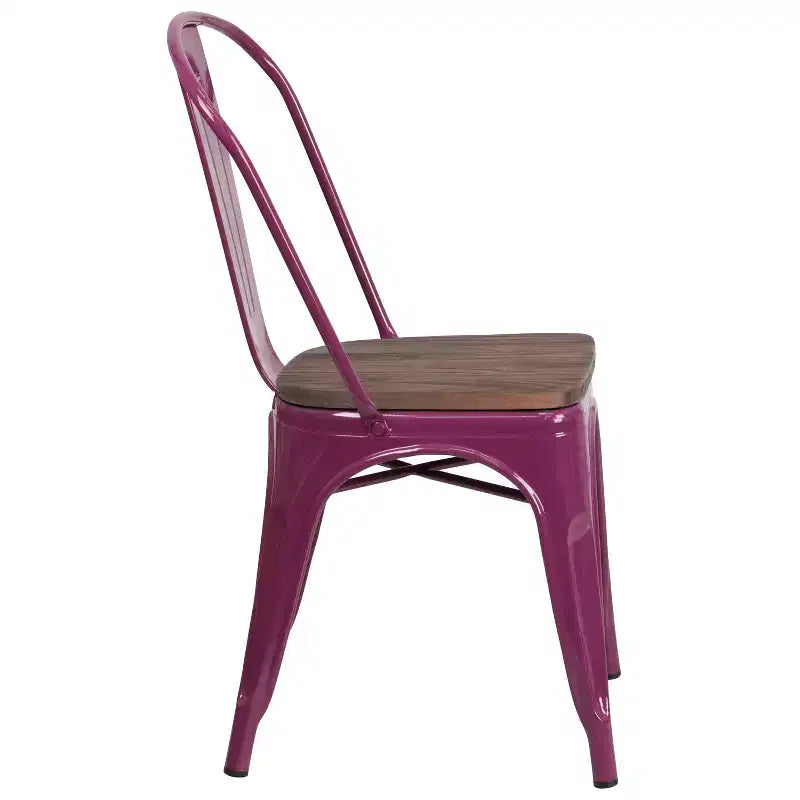 Sedia da pranzo impilabile in metallo e legno Rame / Blu-verde cristallo / Verde menta / Viola, 1 posto