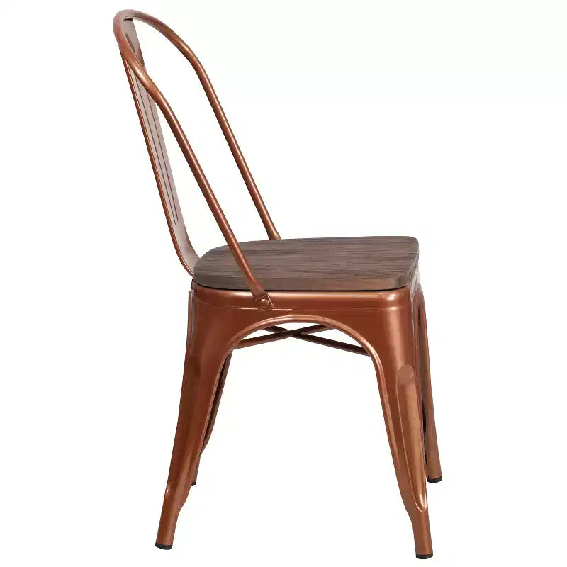 Sedia da pranzo impilabile in metallo e legno Rame / Blu-verde cristallo / Verde menta / Viola, 1 posto