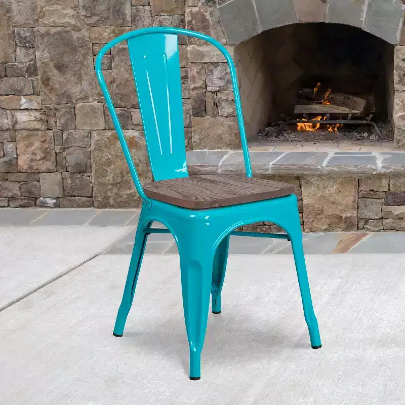 Sedia da pranzo impilabile in metallo e legno Rame / Blu-verde cristallo / Verde menta / Viola, 1 posto
