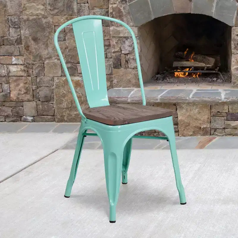 Sedia da pranzo impilabile in metallo e legno Rame / Blu-verde cristallo / Verde menta / Viola, 1 posto