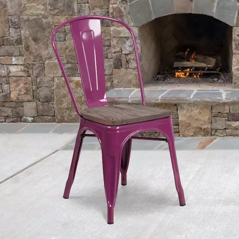Sedia da pranzo impilabile in metallo e legno Rame / Blu-verde cristallo / Verde menta / Viola, 1 posto
