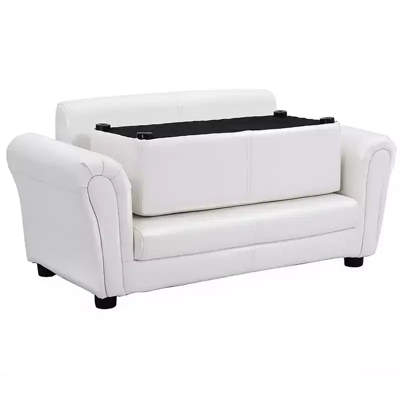 Divano per bambini a 1 posto in similpelle bianca con pouf
