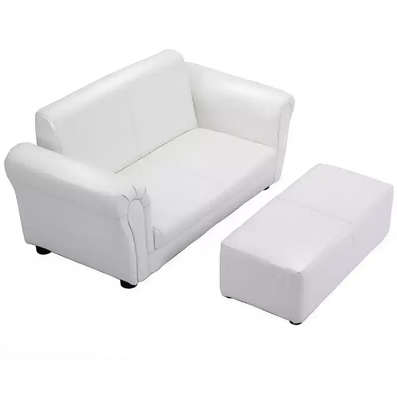 Divano per bambini a 1 posto in similpelle bianca con pouf