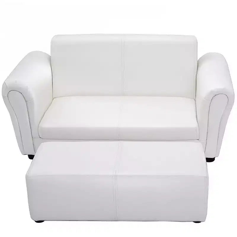 Divano per bambini a 1 posto in similpelle bianca con pouf