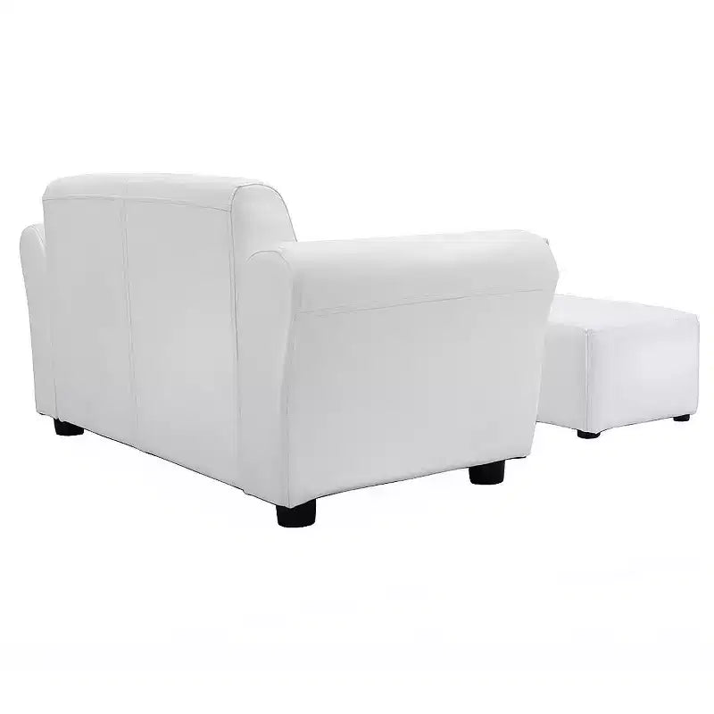 Divano per bambini a 1 posto in similpelle bianca con pouf