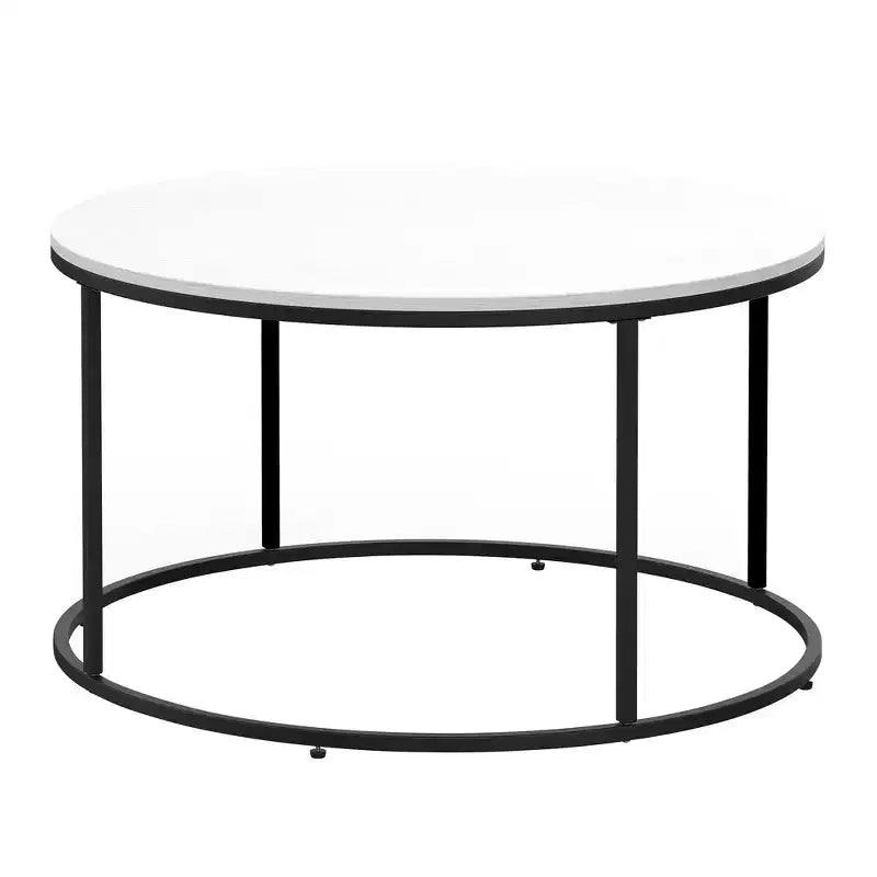 Tavolino rotondo, struttura in metallo nero, piano bianco, 1 pezzo