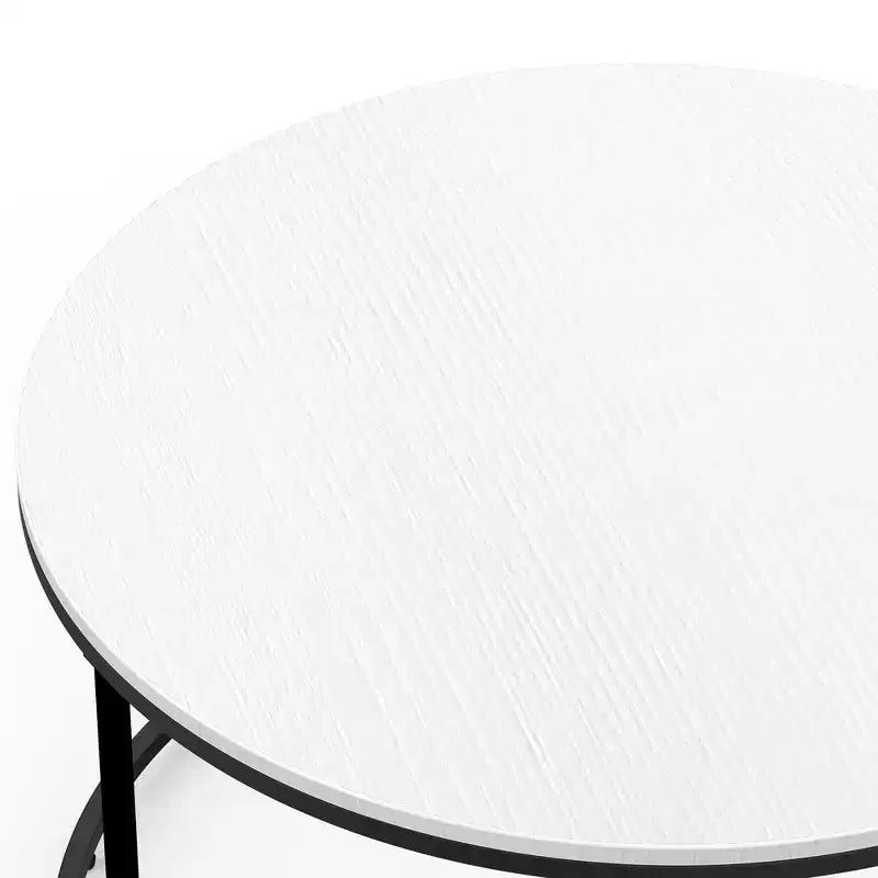 Tavolino rotondo, struttura in metallo nero, piano bianco, 1 pezzo