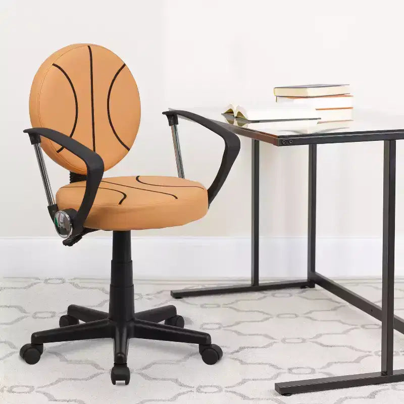 Sedia Girevole da Lavoro Monoposto con Braccioli, Nera e Arancione / Stile Sportivo