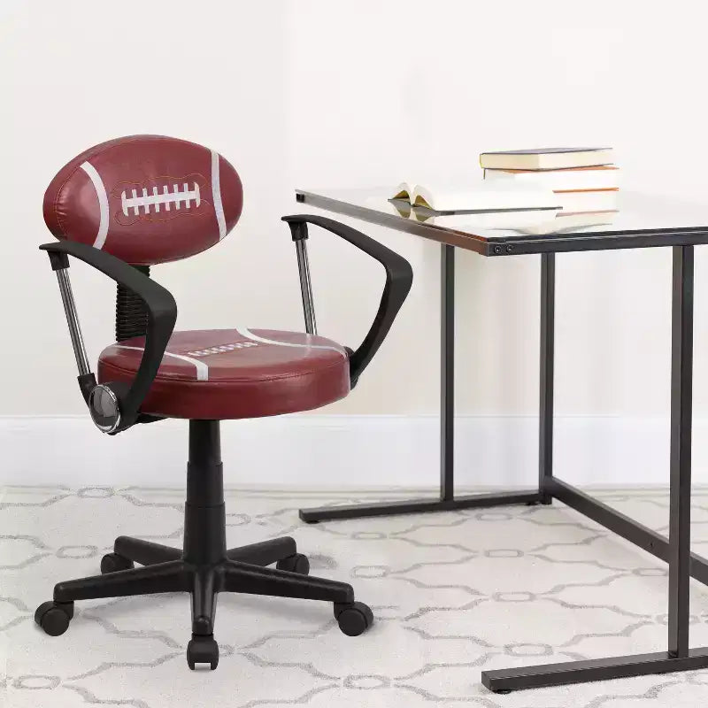 Sedia Girevole da Lavoro Monoposto con Braccioli, Nera e Arancione / Stile Sportivo