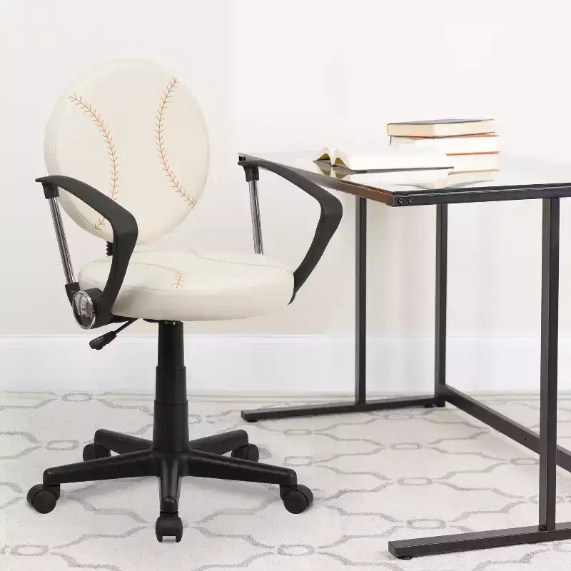 Sedia Girevole da Lavoro Monoposto con Braccioli, Nera e Arancione / Stile Sportivo