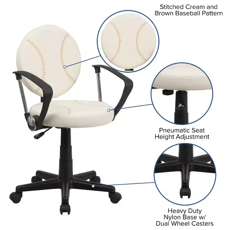 Sedia Girevole da Lavoro Monoposto con Braccioli, Nera e Arancione / Stile Sportivo