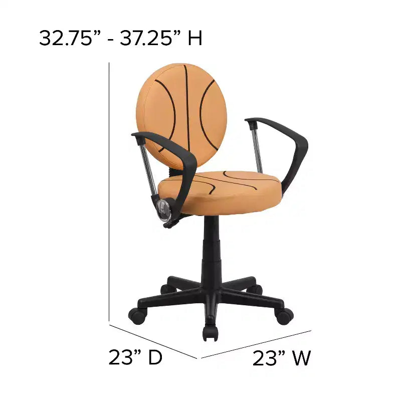 Sedia Girevole da Lavoro Monoposto con Braccioli, Nera e Arancione / Stile Sportivo