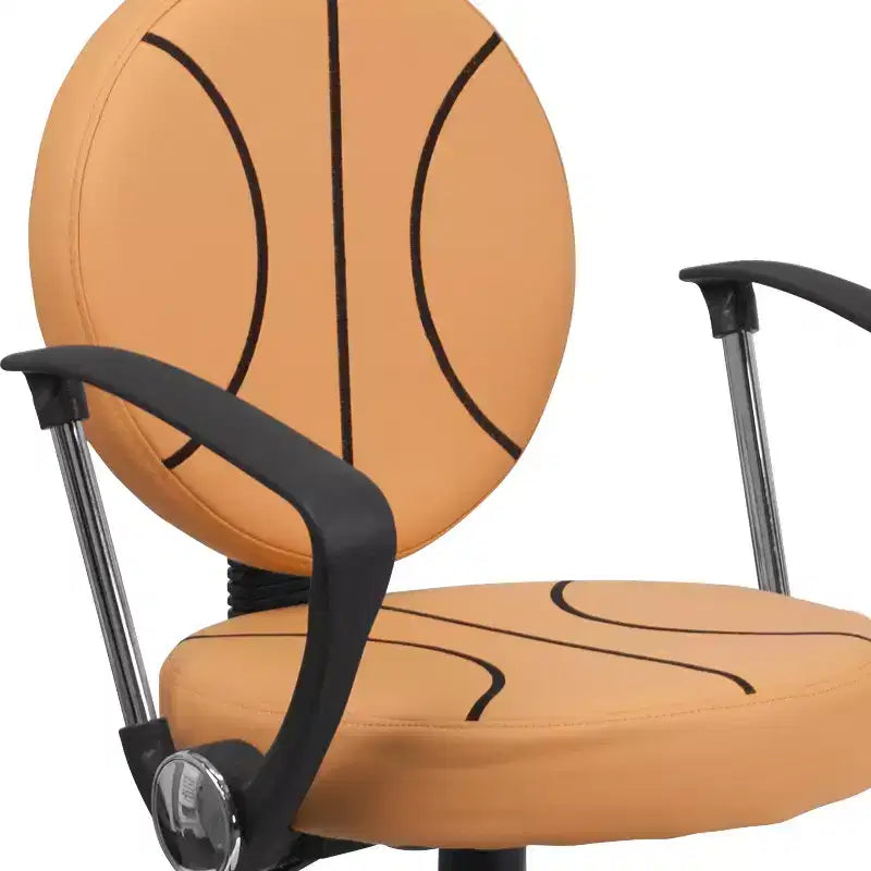 Sedia Girevole da Lavoro Monoposto con Braccioli, Nera e Arancione / Stile Sportivo