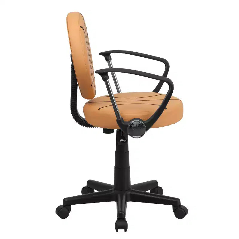 Sedia Girevole da Lavoro Monoposto con Braccioli, Nera e Arancione / Stile Sportivo