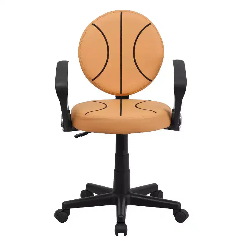 Sedia Girevole da Lavoro Monoposto con Braccioli, Nera e Arancione / Stile Sportivo