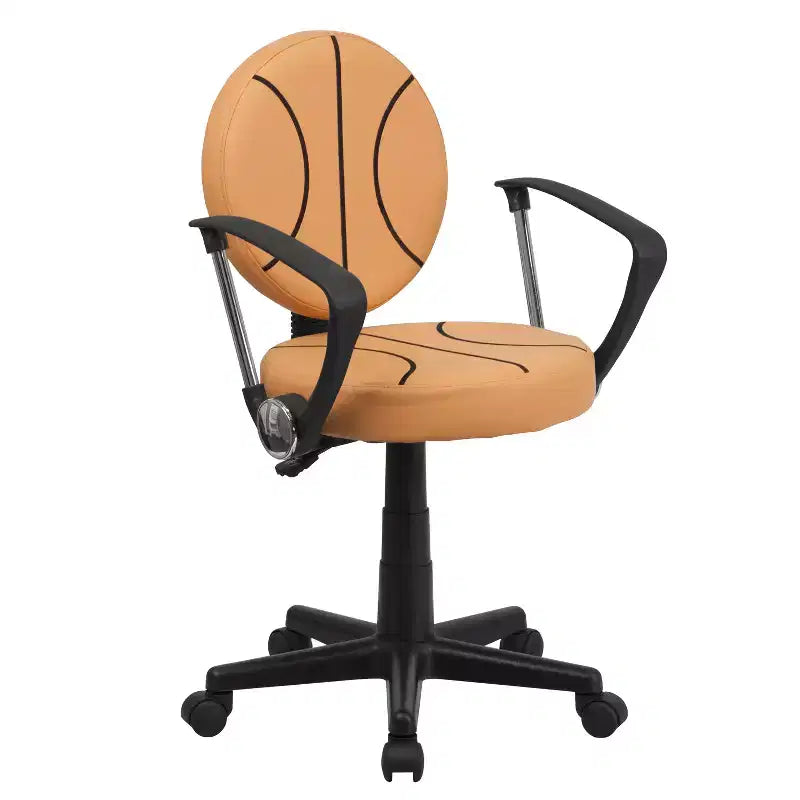 Sedia Girevole da Lavoro Monoposto con Braccioli, Nera e Arancione / Stile Sportivo