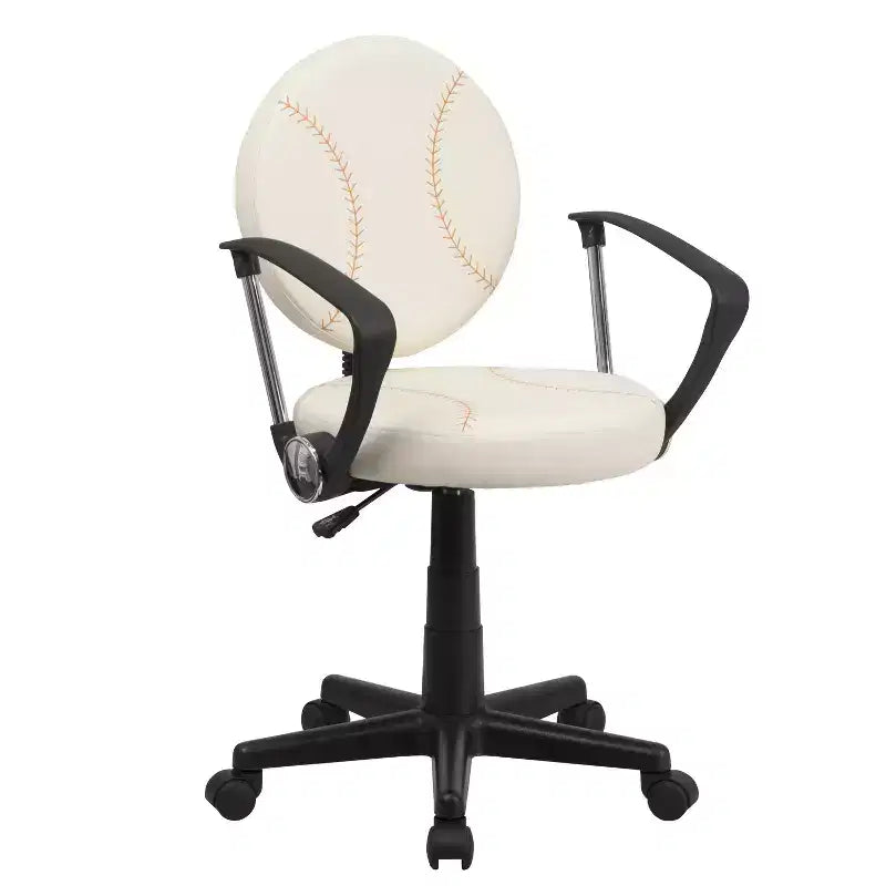 Sedia Girevole da Lavoro Monoposto con Braccioli, Nera e Arancione / Stile Sportivo