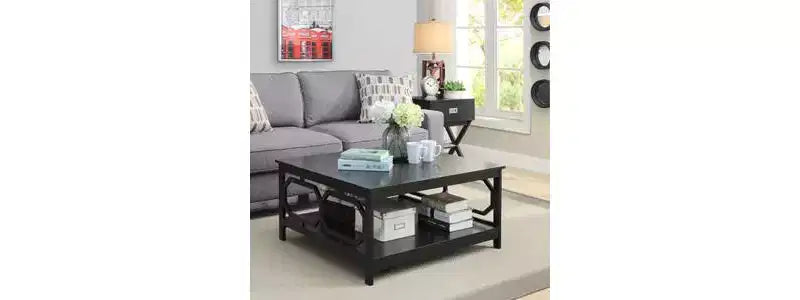 Tavolino quadrato da 91 cm – Nero / Legno sbiancato / Espresso / Grigio, montaggio a 1 persona