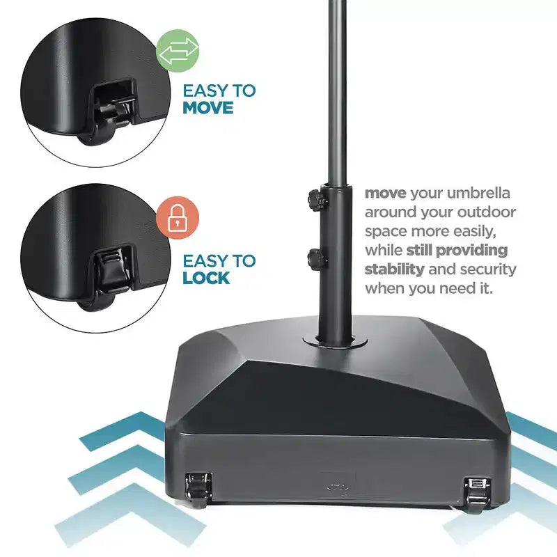 Base Ombrellone Mobile Ricaricabile Nera con Ruote
