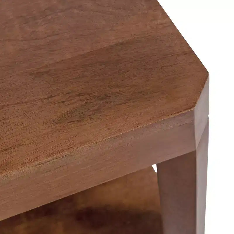 Tavolino da caffè rettangolare a due ripiani in legno massello, finitura naturale/noce